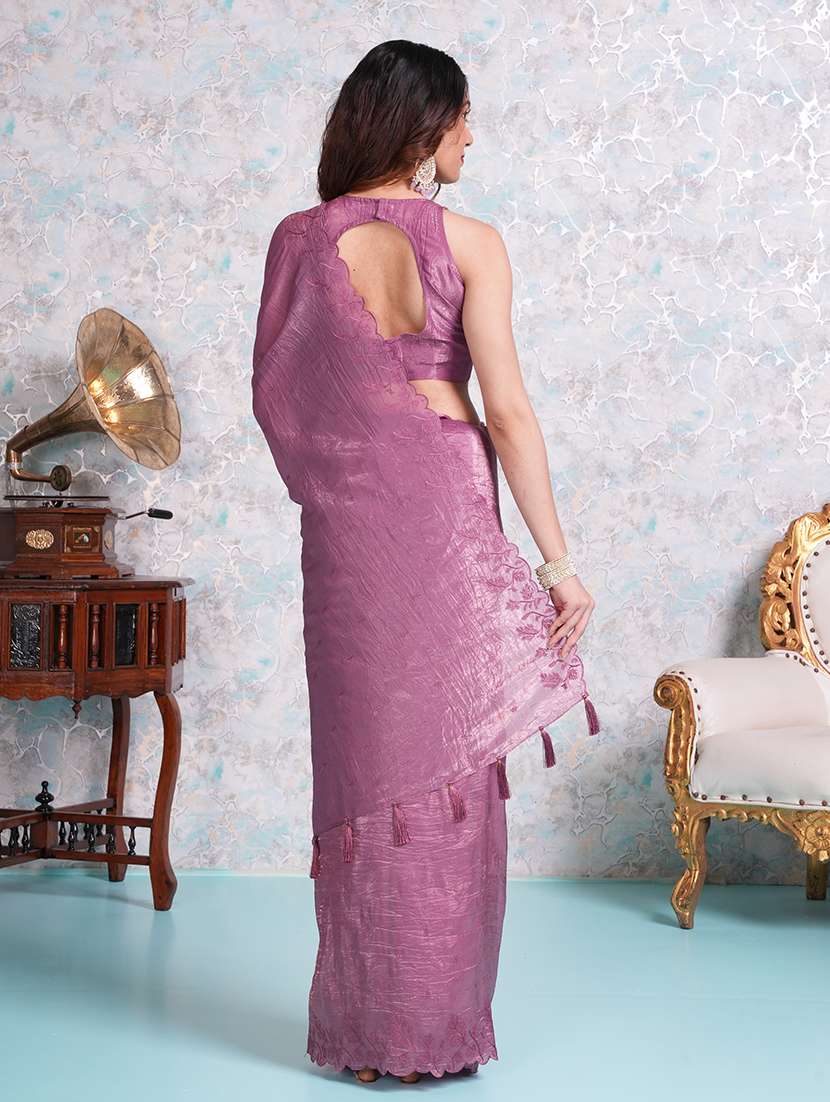 women purple embroidered saree with blouse - 21668649 - Standard Image - 3