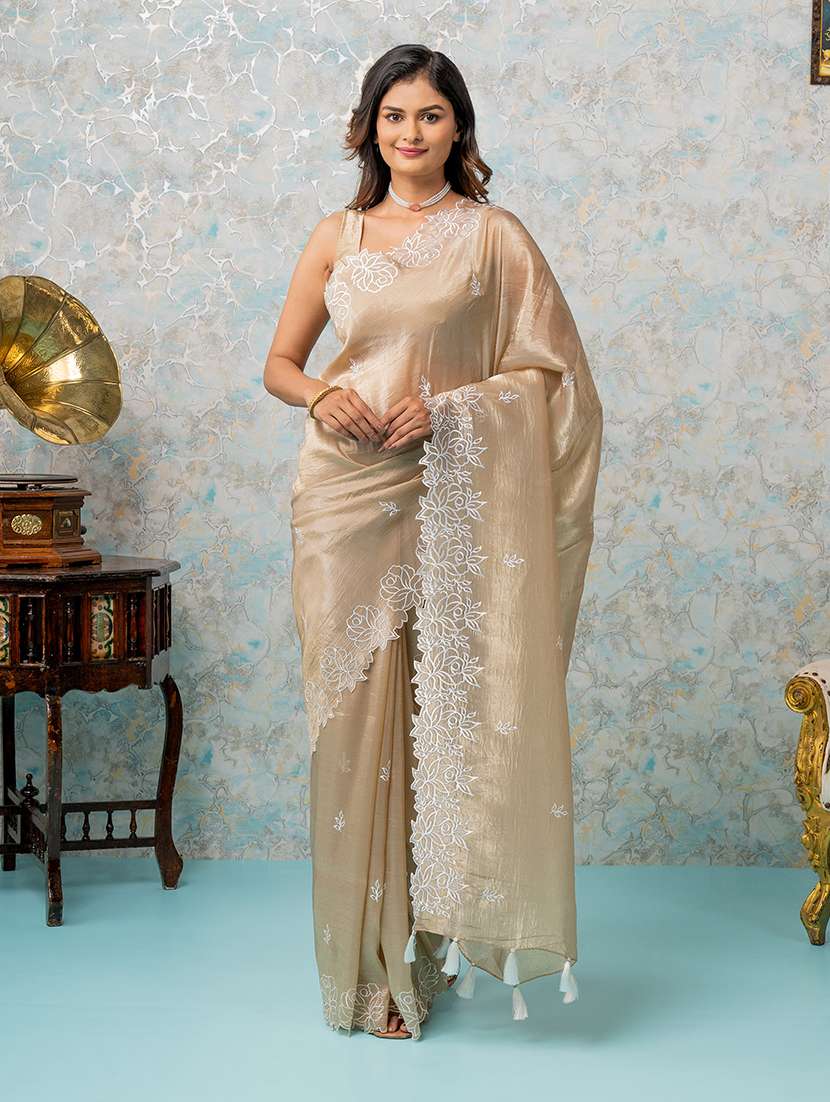 women gold embroidered saree with blouse - 21668650 - Zoom Image - 0
