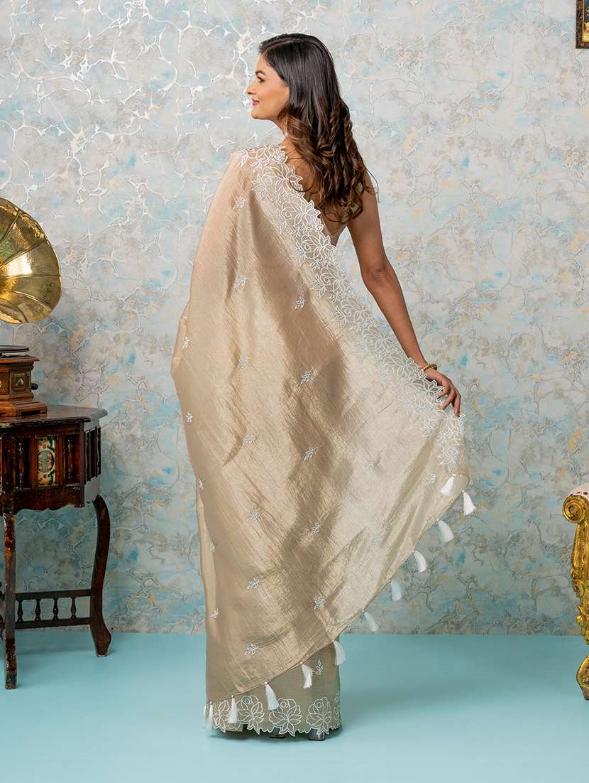 women gold embroidered saree with blouse - 21668650 - Standard Image - 3