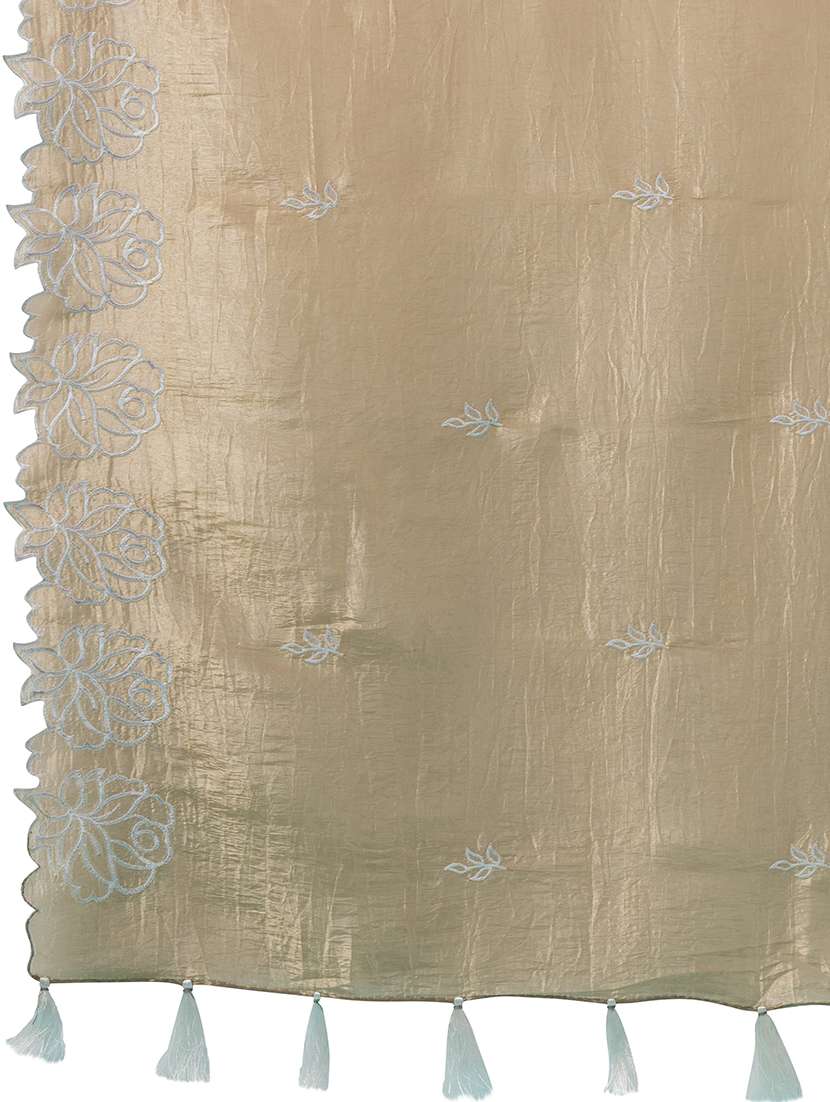 women gold embroidered saree with blouse - 21668650 - Standard Image - 5