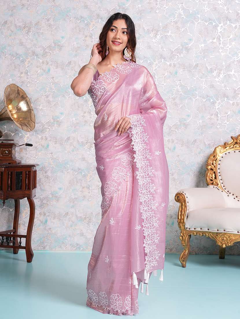 women pink embroidered saree with blouse - 21668652 - Zoom Image - 0