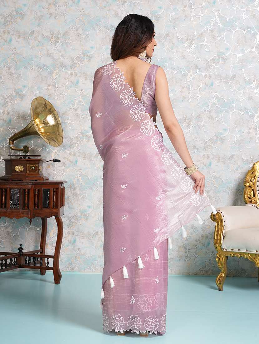 women pink embroidered saree with blouse - 21668652 - Standard Image - 3