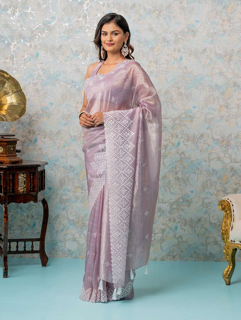 women beige embroidered saree with blouse - 21668654 - Zoom Image - 0