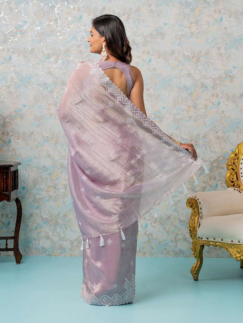 women beige embroidered saree with blouse - 21668654 - Standard Image - 3