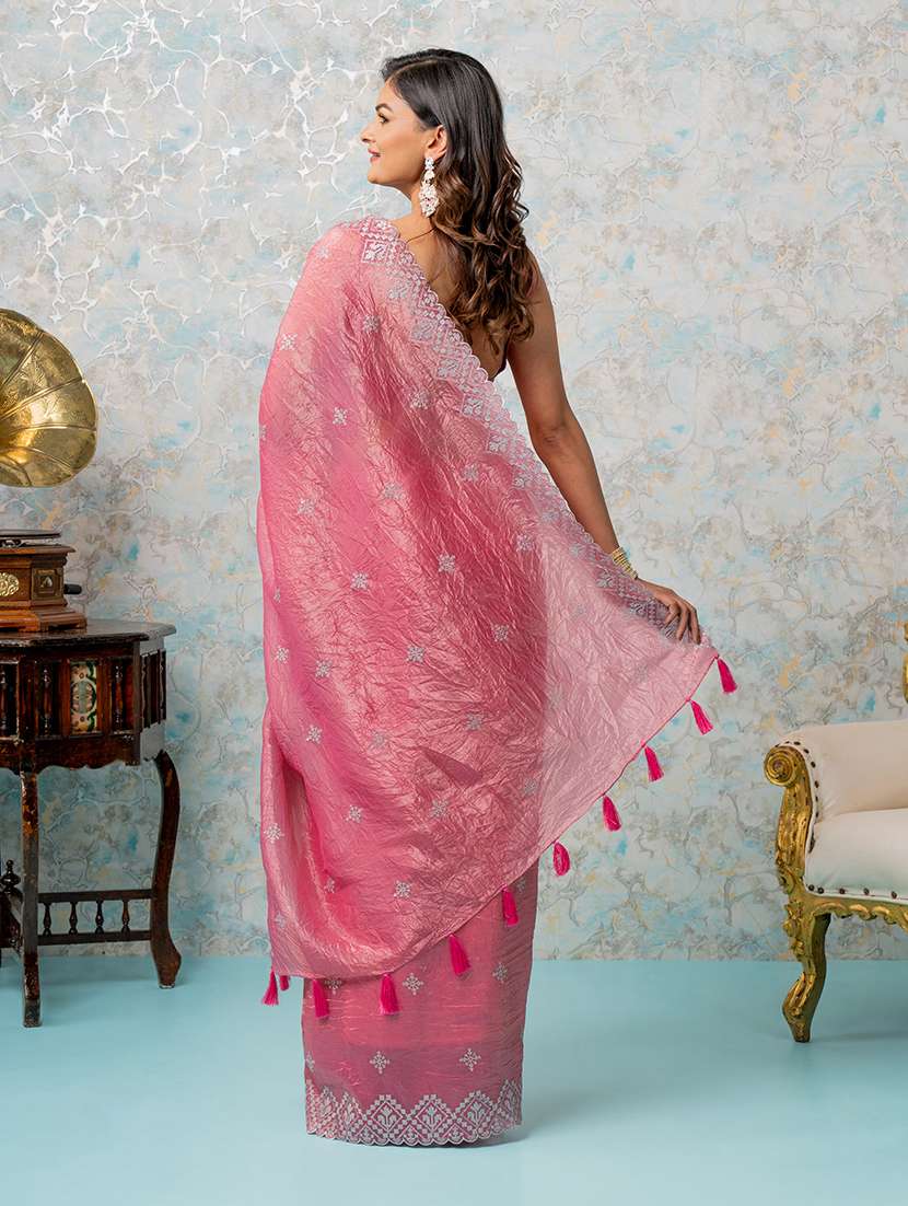 women pink embroidered saree with blouse - 21668657 - Standard Image - 3
