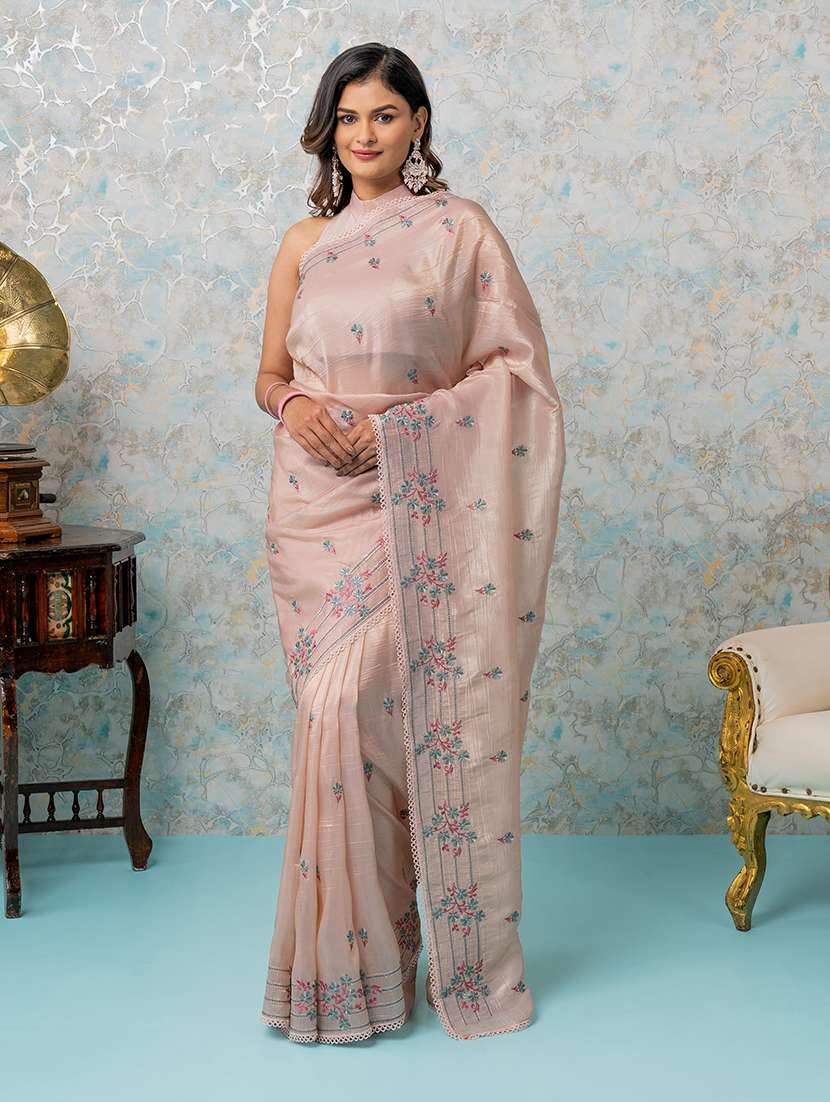 women beige embroidered saree with blouse - 21668664 -  Zoom Image - 0