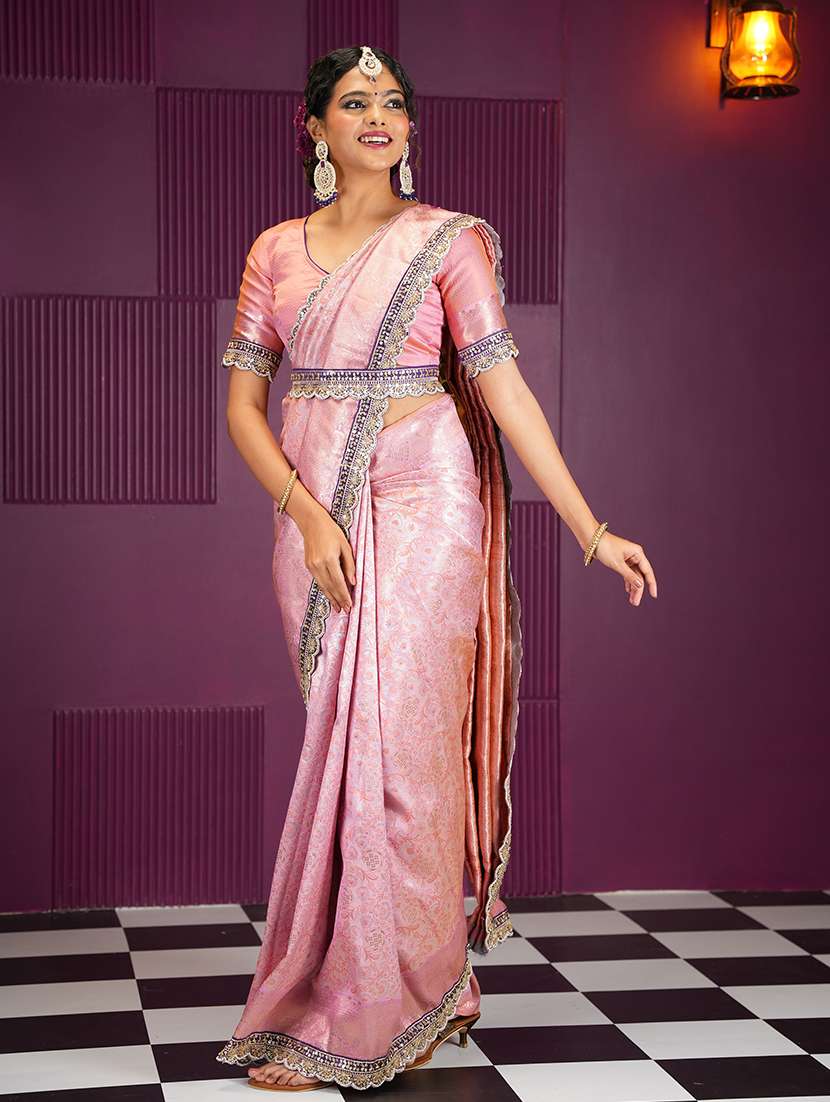 women pink self design banarasi saree with blouse - 21668674 - Zoom Image - 0