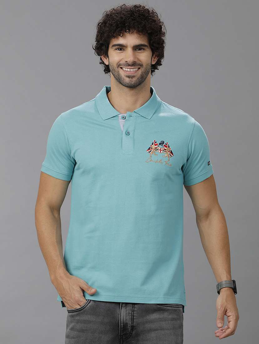 men short sleeve placement print polo t-shirt