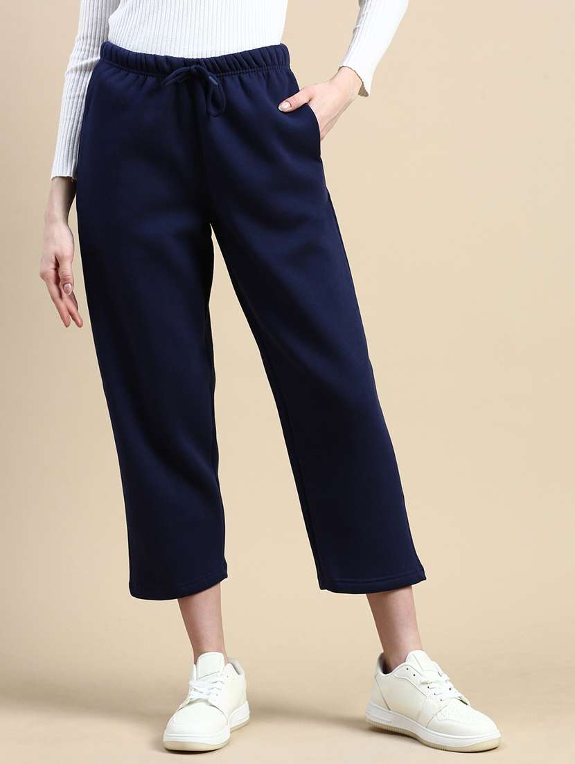 women navy blue polyester chinos trouser