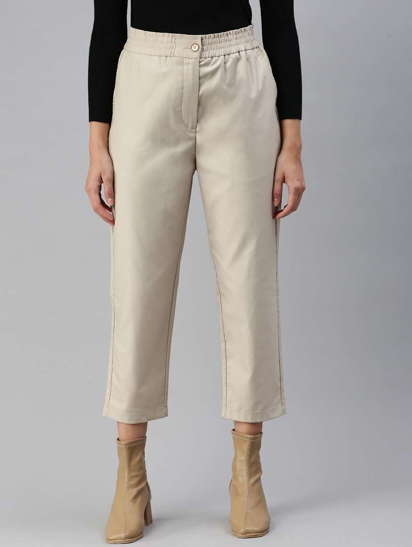 women solid high rise cigarette pant