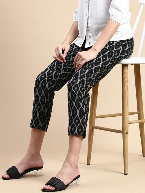 women black printed high rise cigarette pants trouser - 21668988 - Standard Image - 0