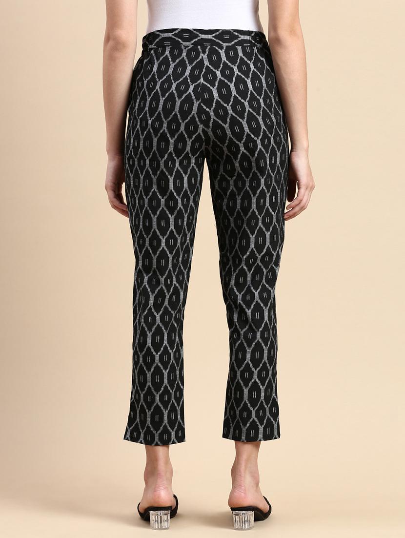 women black printed high rise cigarette pants trouser - 21668988 - Standard Image - 3