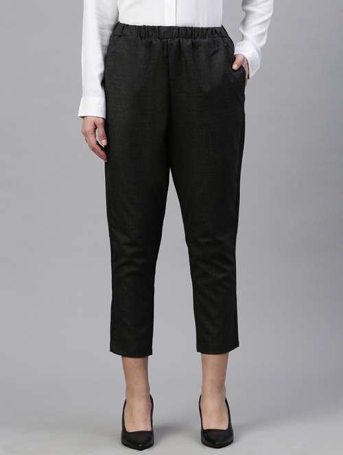 women black checkered mid rise cigarette panr - 21668990 -  Standard Image - 0