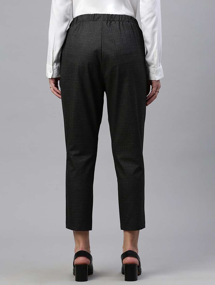 women black checkered mid rise cigarette panr - 21668990 -  Standard Image - 3