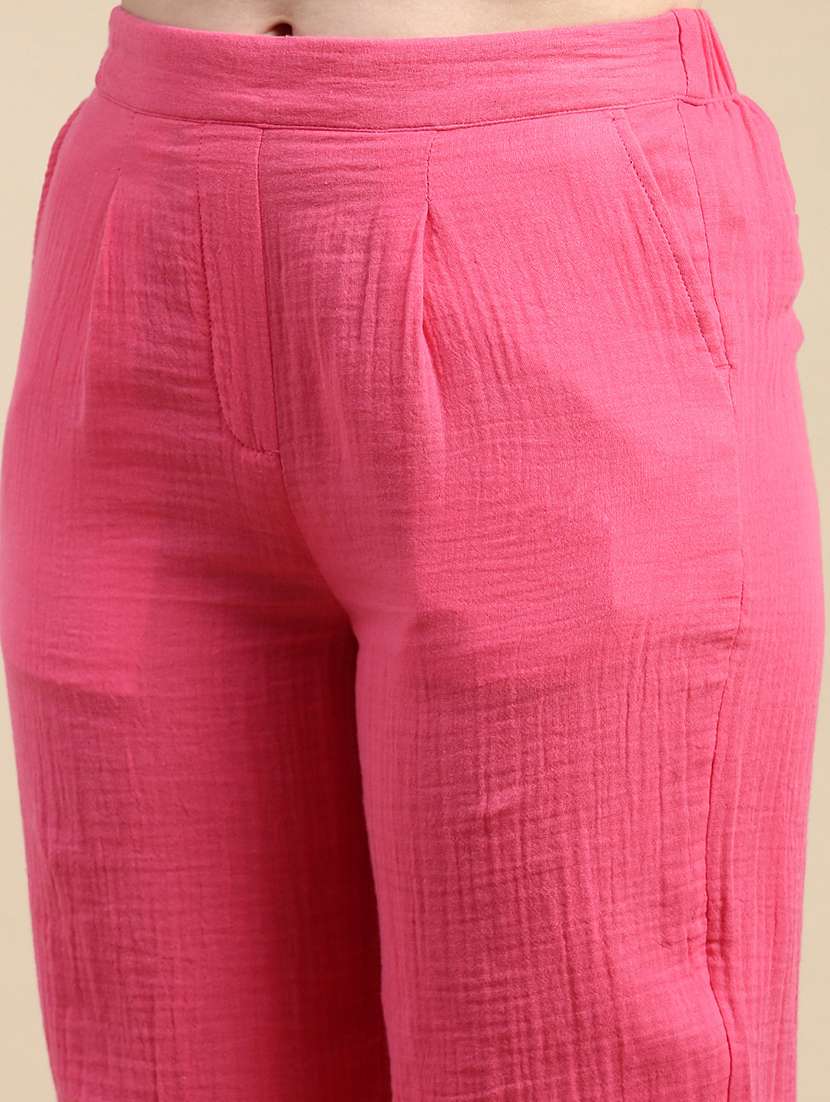 women pink solid mid rise straight trouser - 21668996 - Standard Image - 3