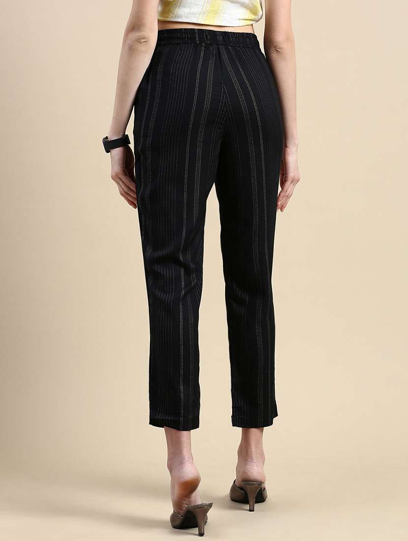women black striped mid rise straight trouser - 21669009 - Standard Image - 3
