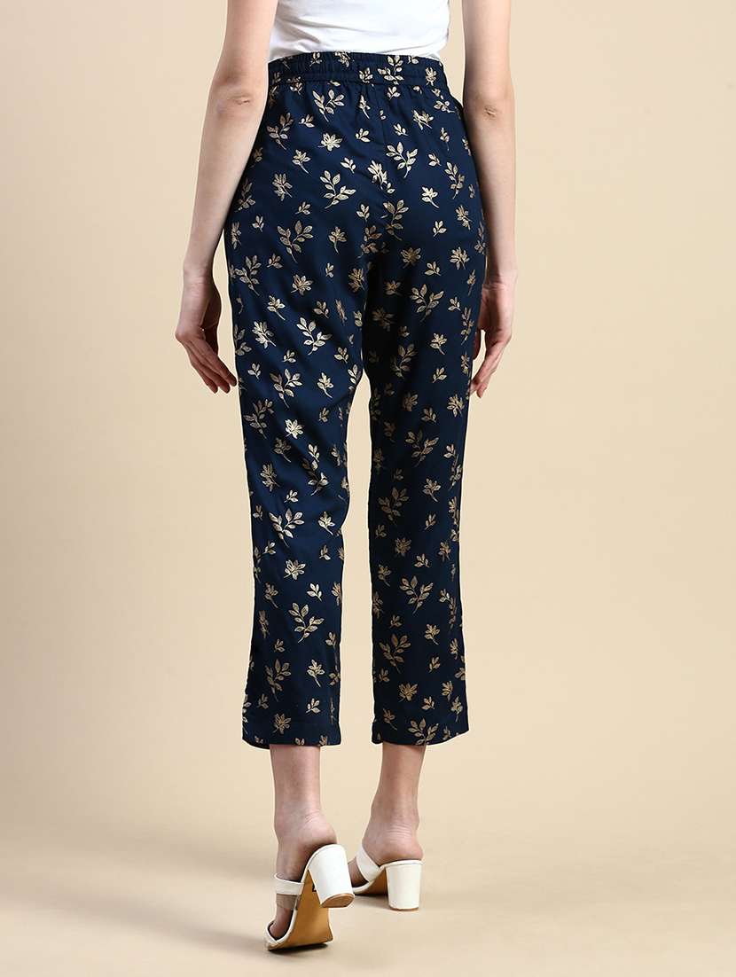 women navy blue printed mid rise straight trouser - 21669010 -  Standard Image - 3