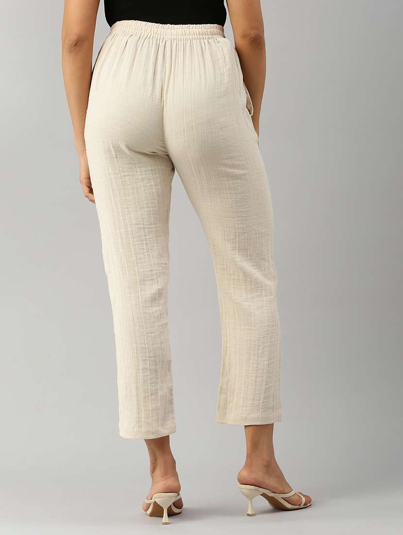 women cream solid mid rise straight trouser - 21669012 -  Standard Image - 3