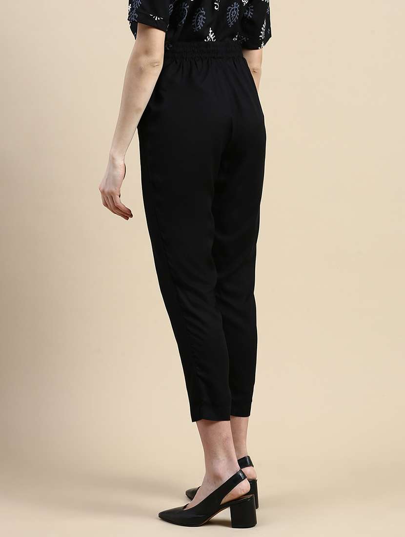women black solid mid rise cigarette pant - 21669015 - Standard Image - 3