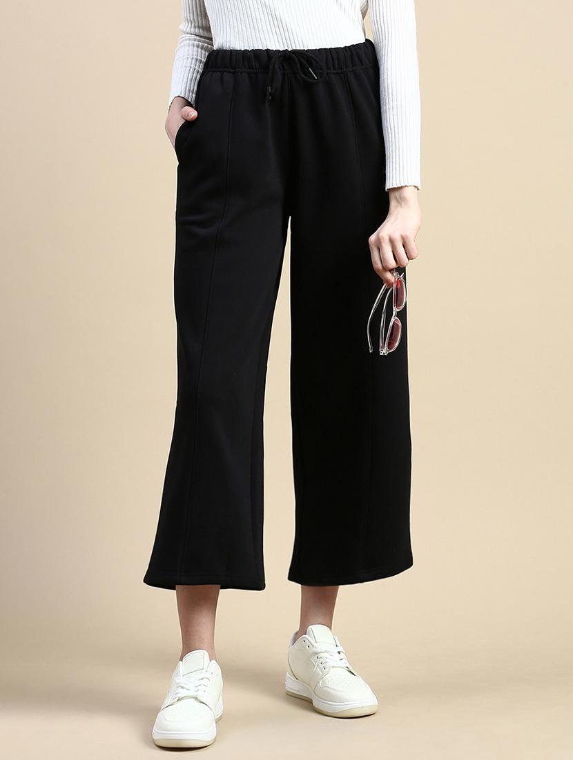 women black solid high rise wide leg trouser - 21669018 -  Zoom Image - 0