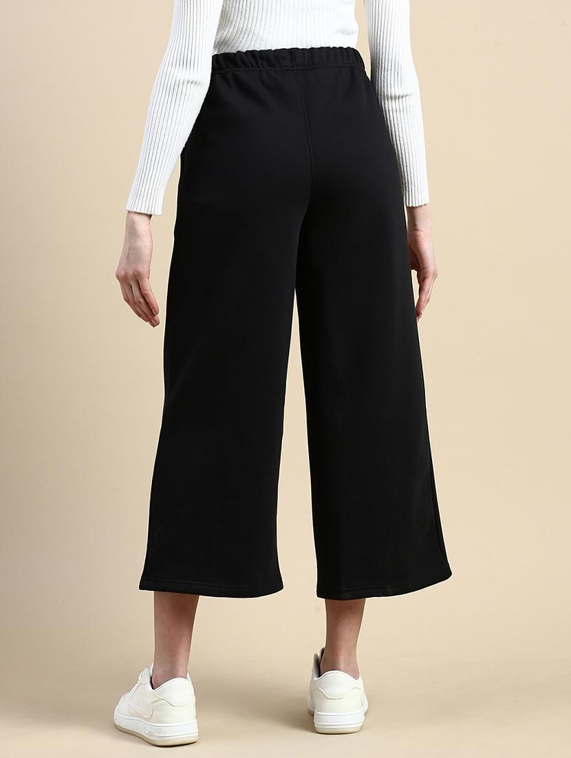 women black solid high rise wide leg trouser - 21669018 - Standard Image - 3