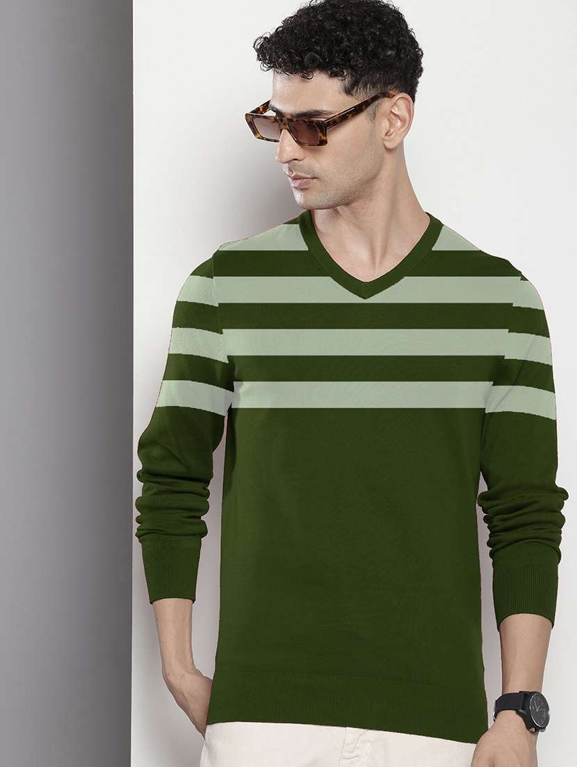 men long sleeve striped pullover