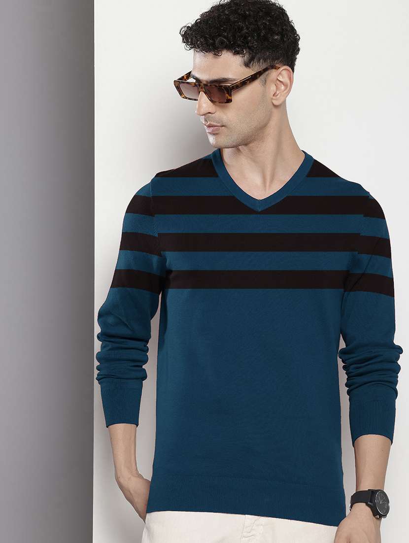 men long sleeve striped pullover