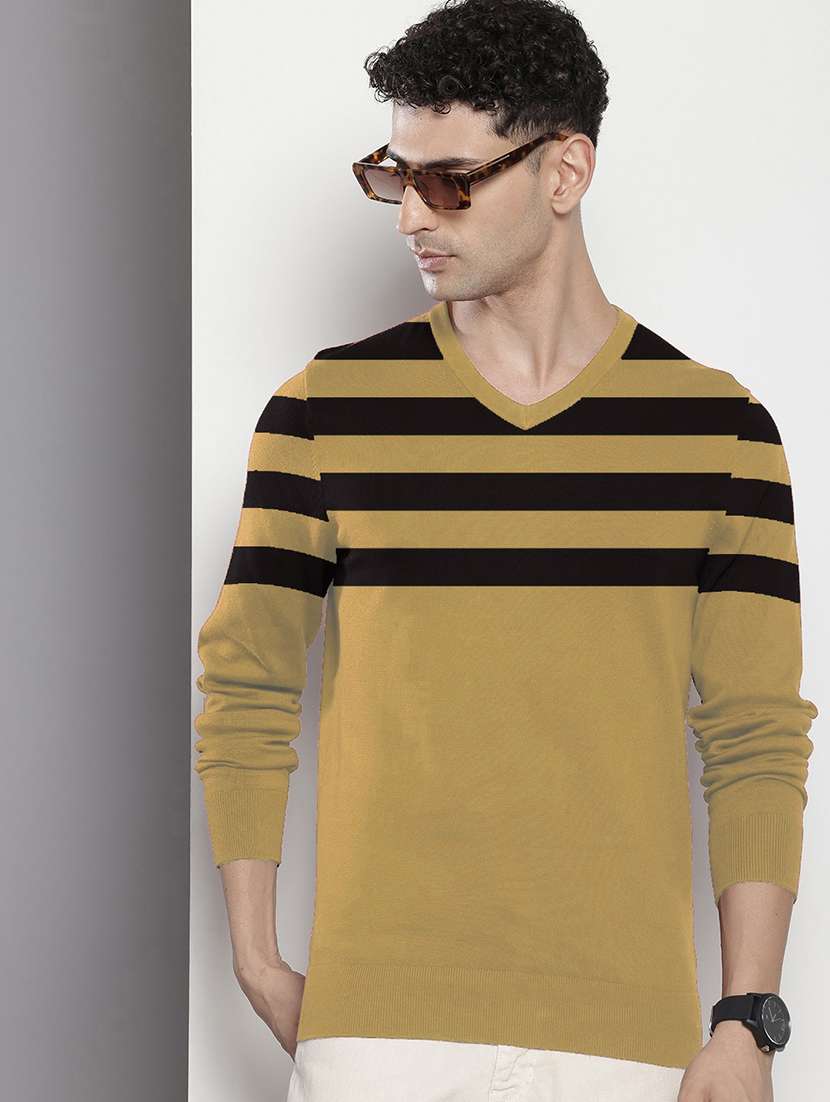 men long sleeve striped pullover