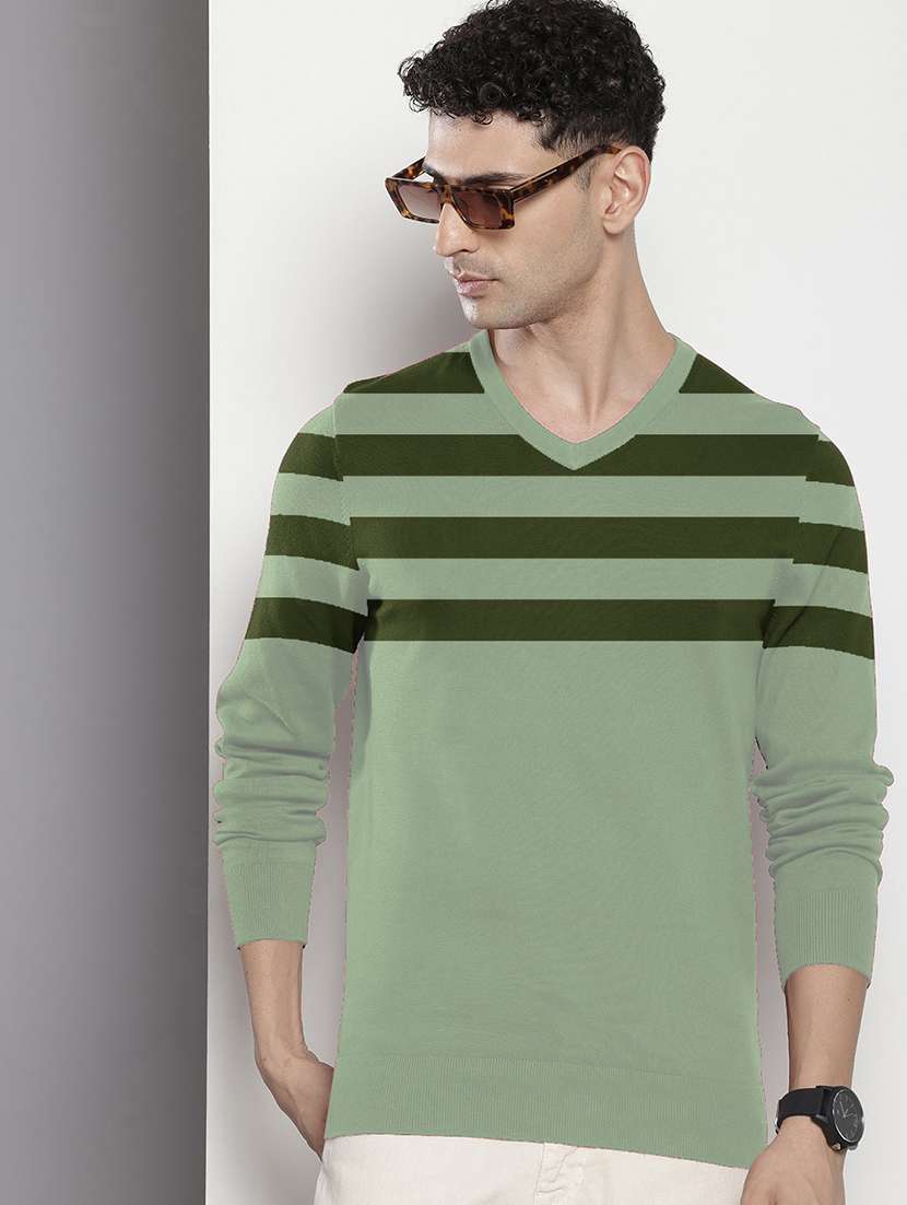 men long sleeve striped pullover