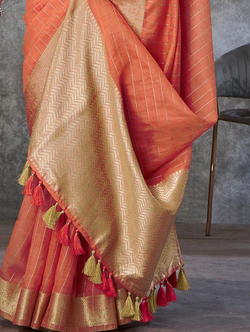 orange cotton chanderi saree with blouse - 21669032 - Standard Image - 3