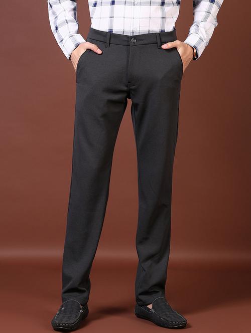 men solid flat front casual trouser - 21669073 - Standard Image - 0