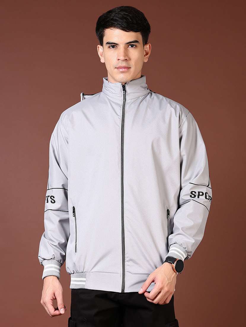 men solid long sleeve bomber jacket