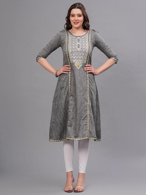 women embroidered round neck a-line kurta - 21669365 -  Standard Image - 0