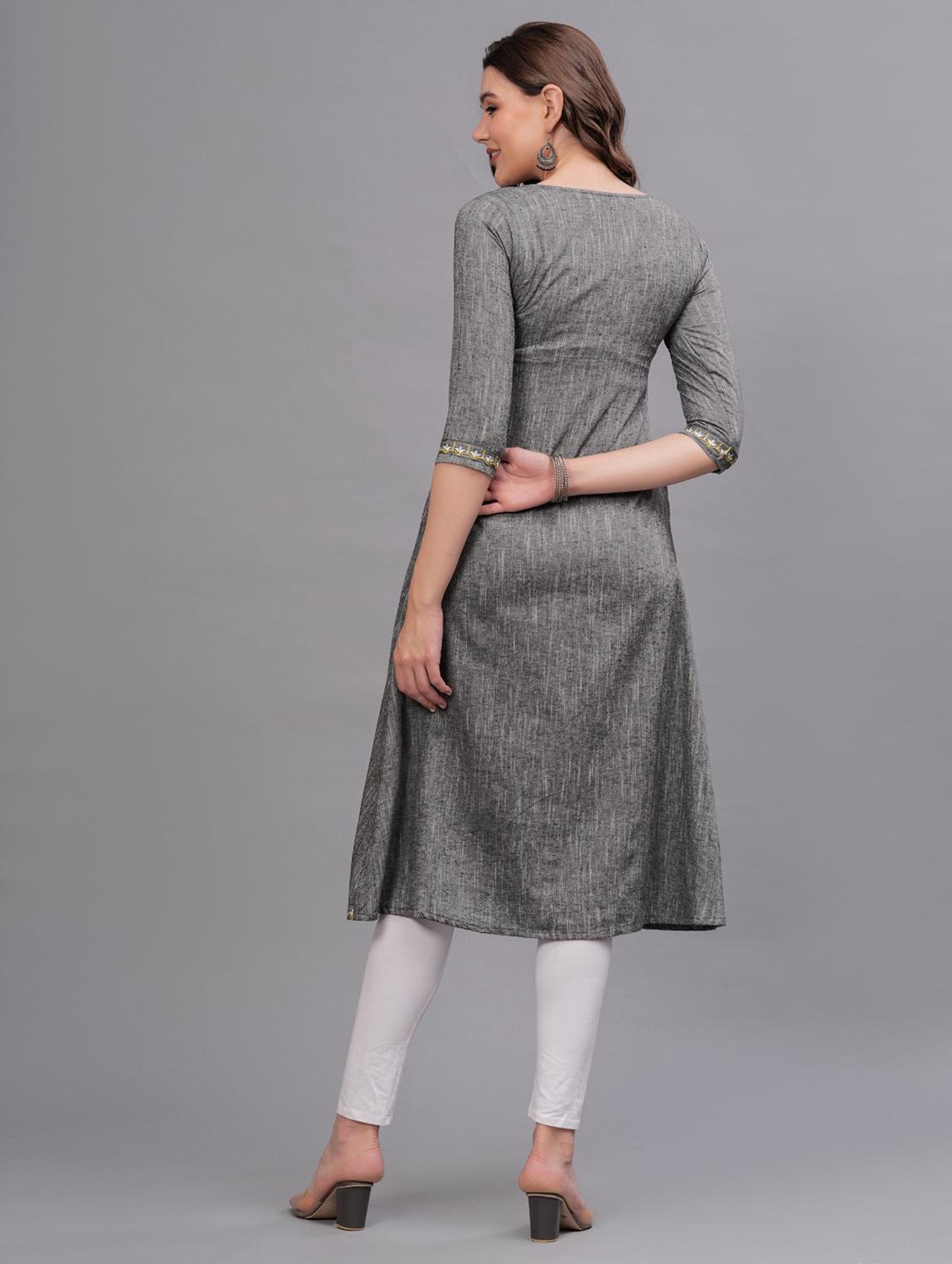 women embroidered round neck a-line kurta - 21669365 - Standard Image - 3