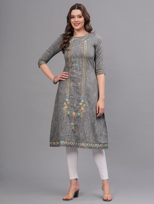 women embroidered round neck a-line kurta - 21669374 - Standard Image - 0