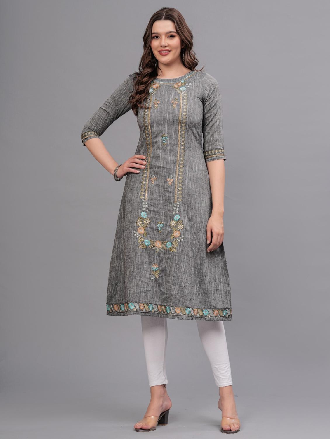women embroidered round neck a-line kurta - 21669374 - Zoom Image - 0