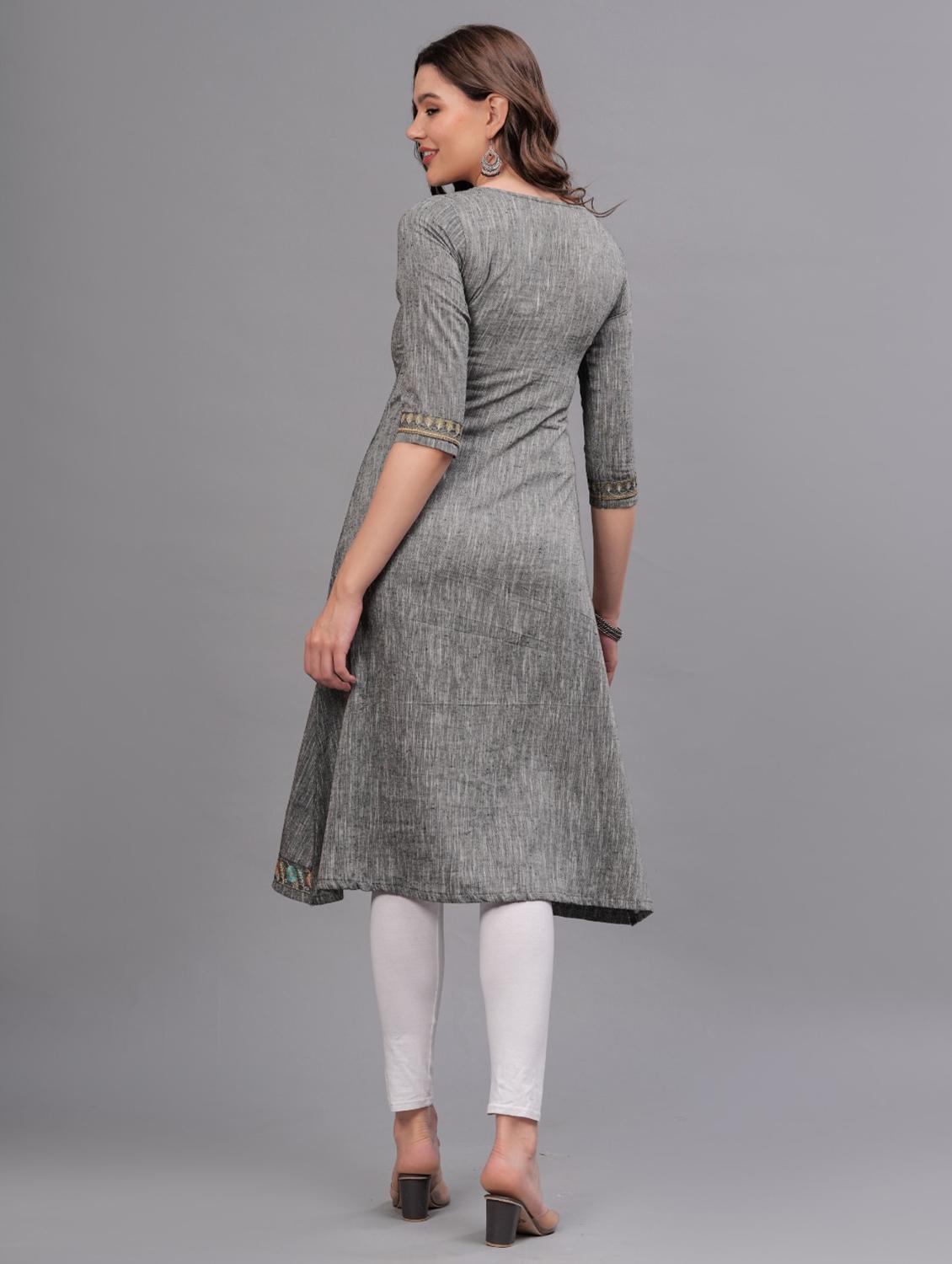 women embroidered round neck a-line kurta - 21669374 - Standard Image - 3