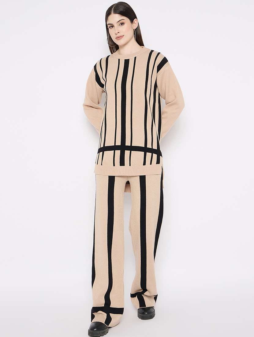 women striped winter wear co-ord set