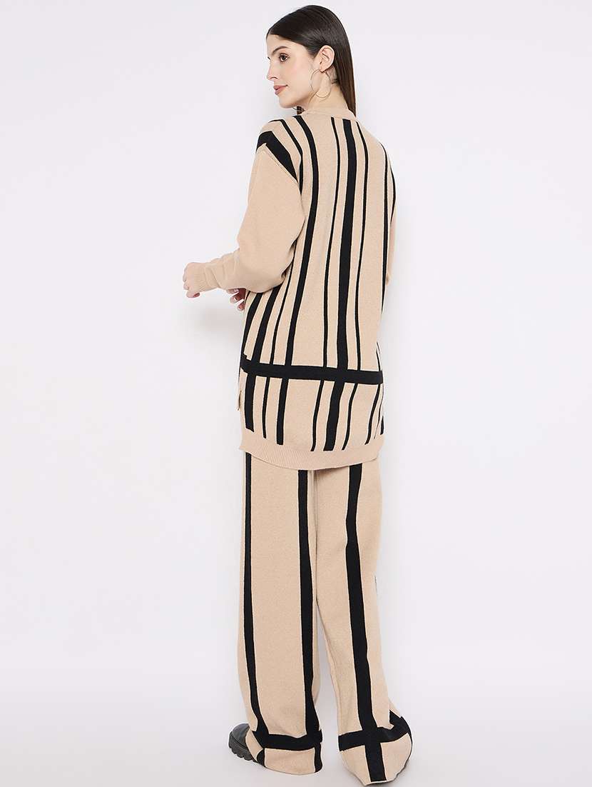 women striped winter wear co-ord set - 21669385 -  Standard Image - 3