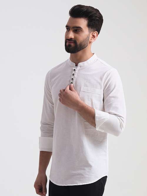 men mandarin neck solid short kurta