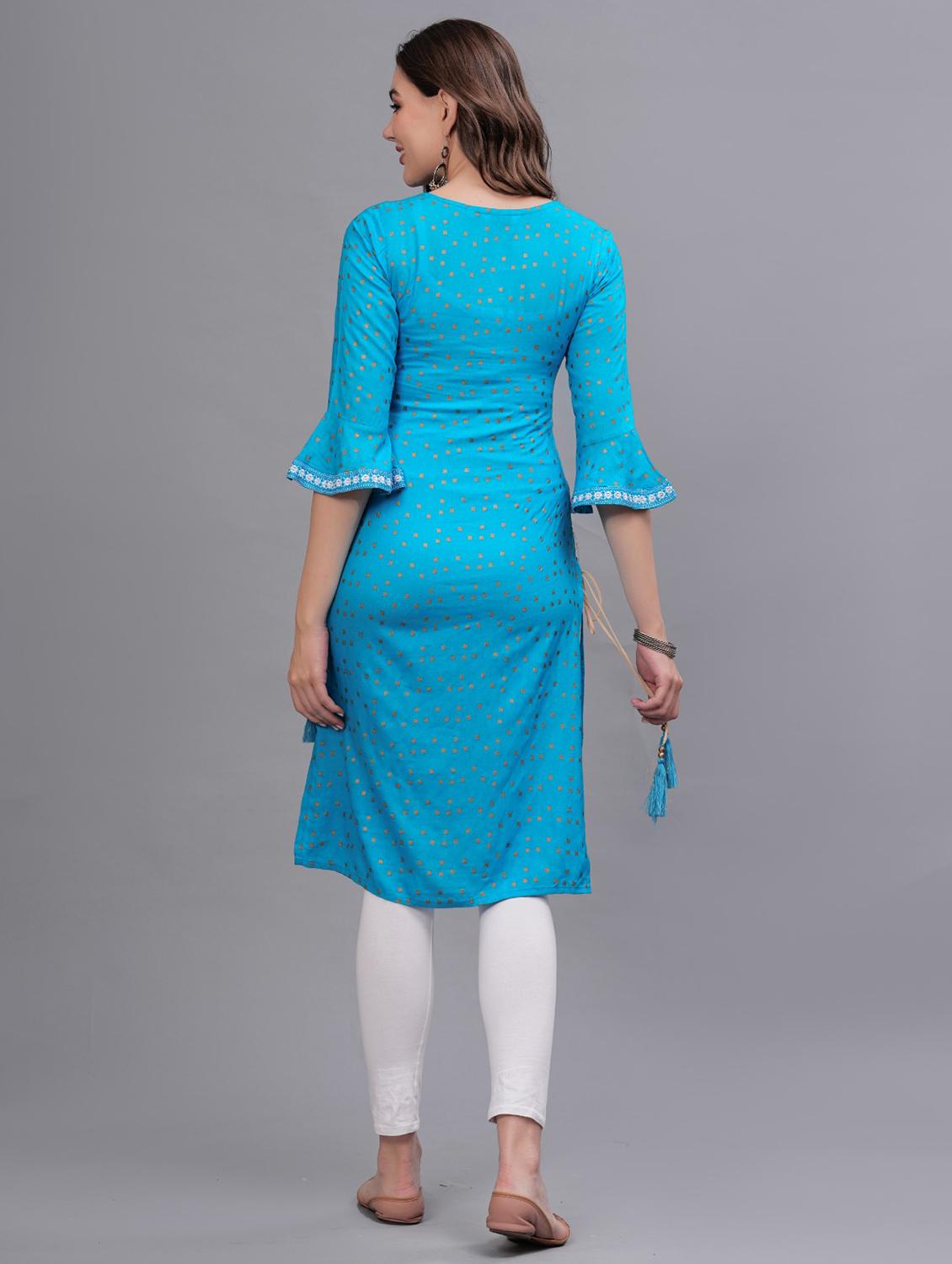 women printed round neck straight kurta - 21669404 - Standard Image - 3