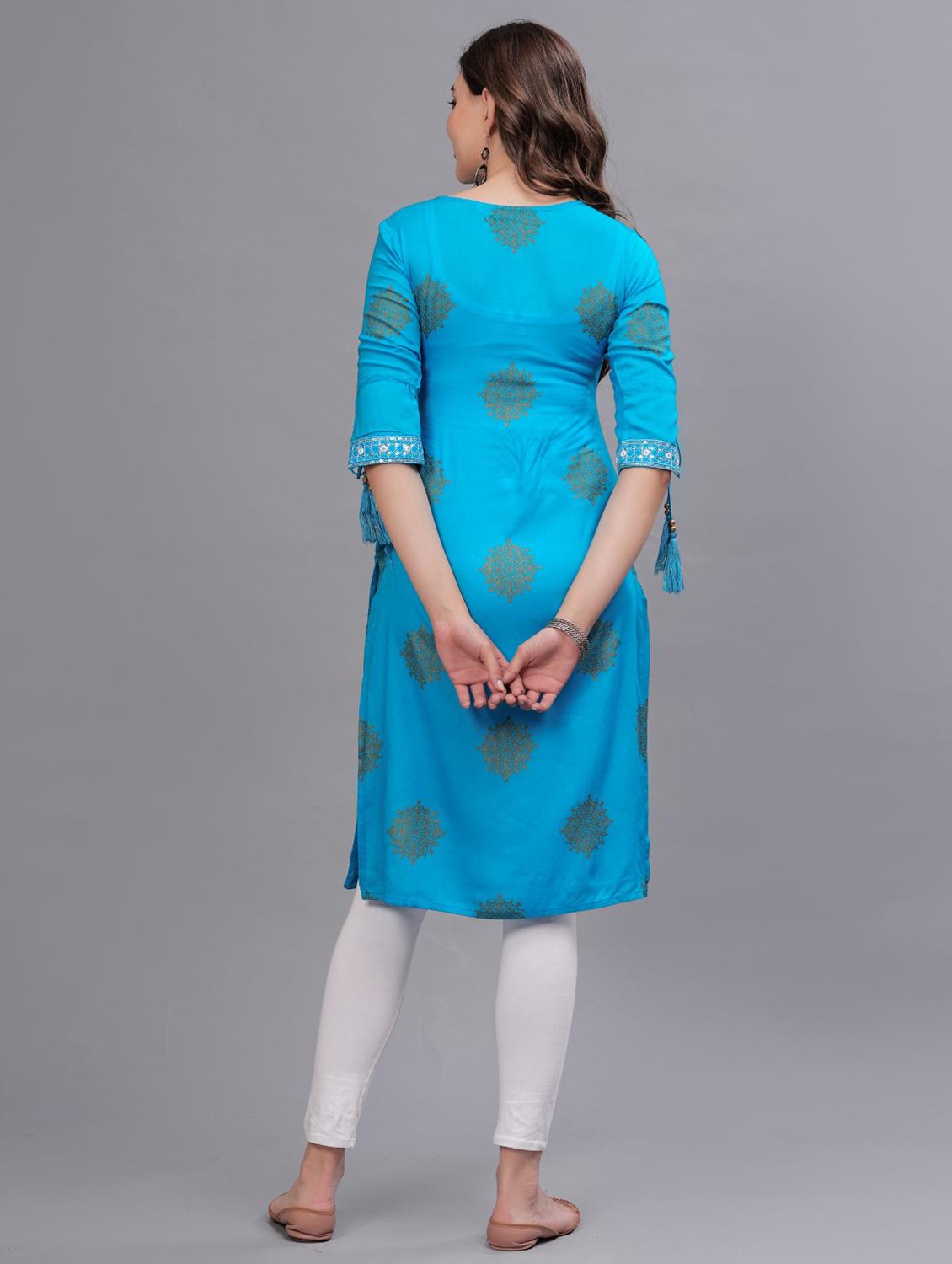 women printed round neck straight kurta - 21669413 - Standard Image - 3