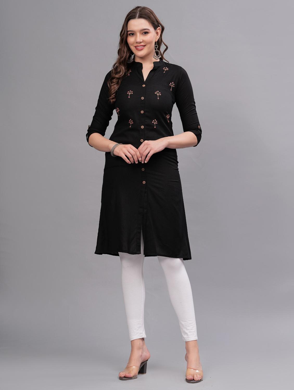 women embellished mandarin neck a-line kurta - 21669422 -  Zoom Image - 0
