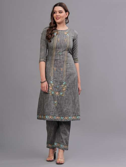 women embroidered round neck kurta pant set - 21669441 - Standard Image - 0