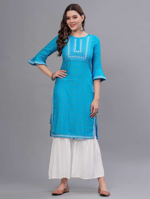 women printed round neck kurta sharara set - 21669450 -  Standard Image - 0