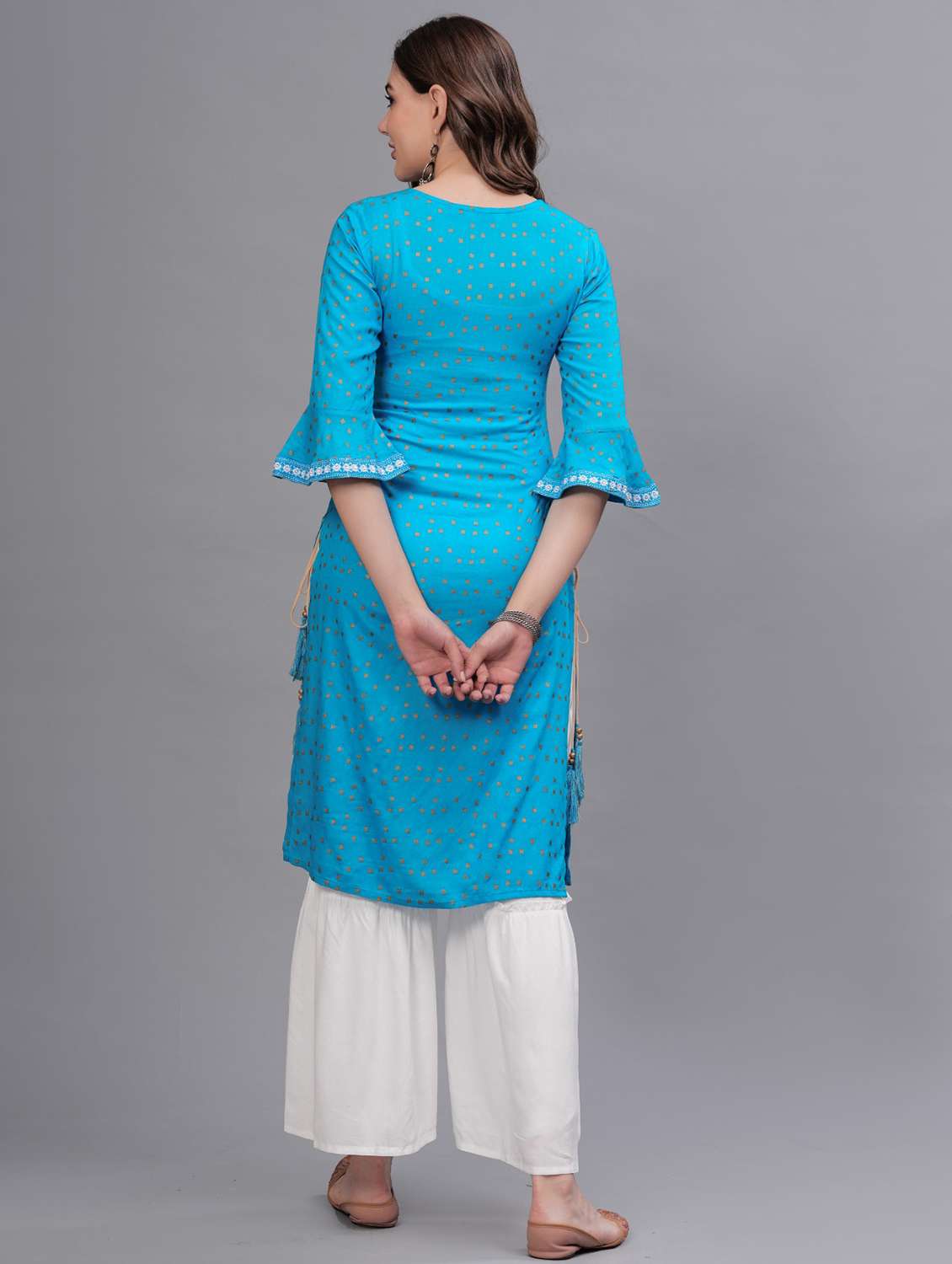women printed round neck kurta sharara set - 21669450 - Standard Image - 3