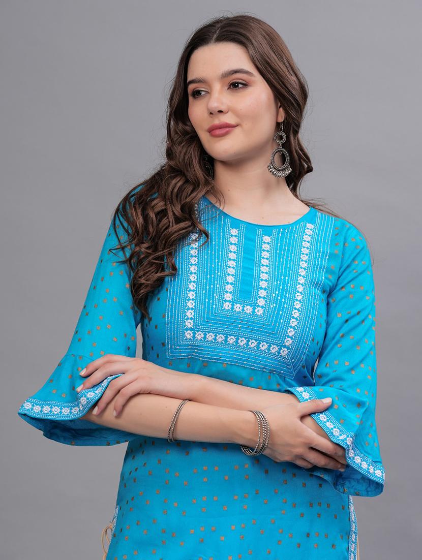 women printed round neck kurta sharara set - 21669450 - Standard Image - 5