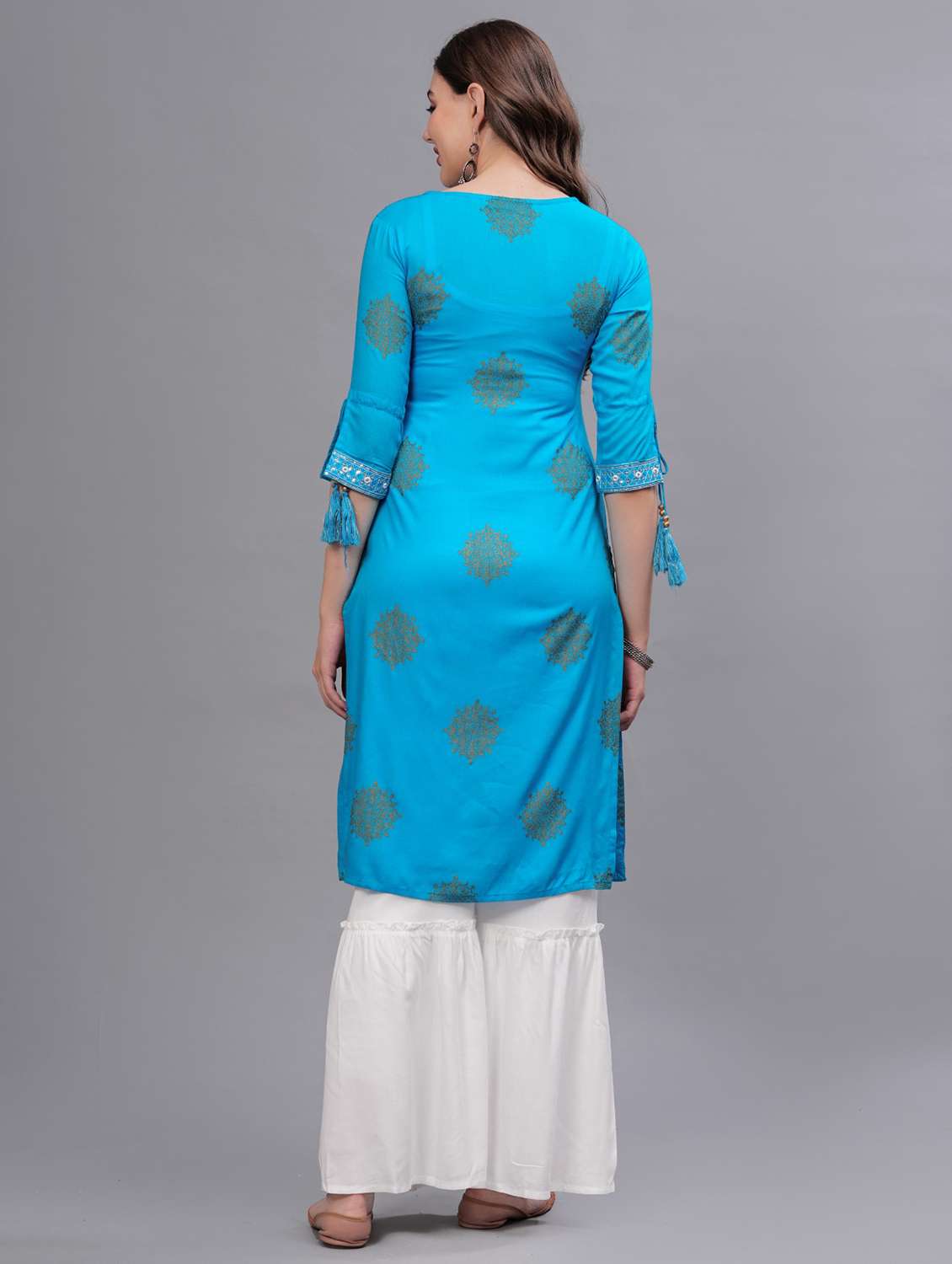 women printed round neck kurta sharara set - 21669459 - Standard Image - 3