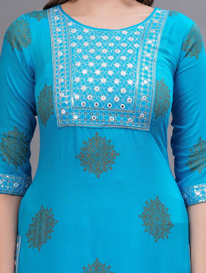 women printed round neck kurta sharara set - 21669459 - Standard Image - 5