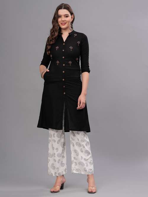 women embellished mandarin neck kurta pant set - 21669486 -  Standard Image - 0